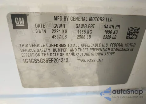 2014 Buick Lacrosse Leather Group from USA, damaged, VIN 1G4GB5G36EF201312